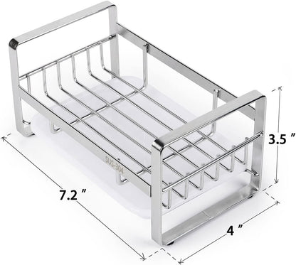 HULISEN Kitchen Sink Sponge Holder, 304 Stainless Steel Kitchen Soap Dispenser Caddy Organizer, Countertop Soap Dish Rack Drainer with Removable Drain Tray, not Including Dispenser and Brush