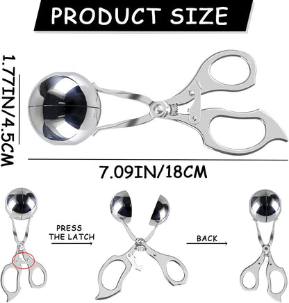 DOERDO Meatball Maker Stainless Steel Meat Baller Meatball Making Tool Ice Cream Scoop Disher Fruits Kitchen Tools, 4.5CM