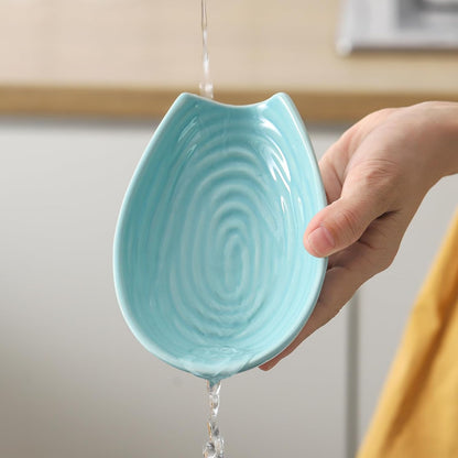 Hasense Spoon Rest for Stove Top - Blue Swirl Pattern Spoon Holder for Stove, Heat-Resistant Spoon Rest for Kitchen Counter, Ceramic Cooking Utensil Rest Ladle Holder for Spatula or Tong, 5.7 Inch