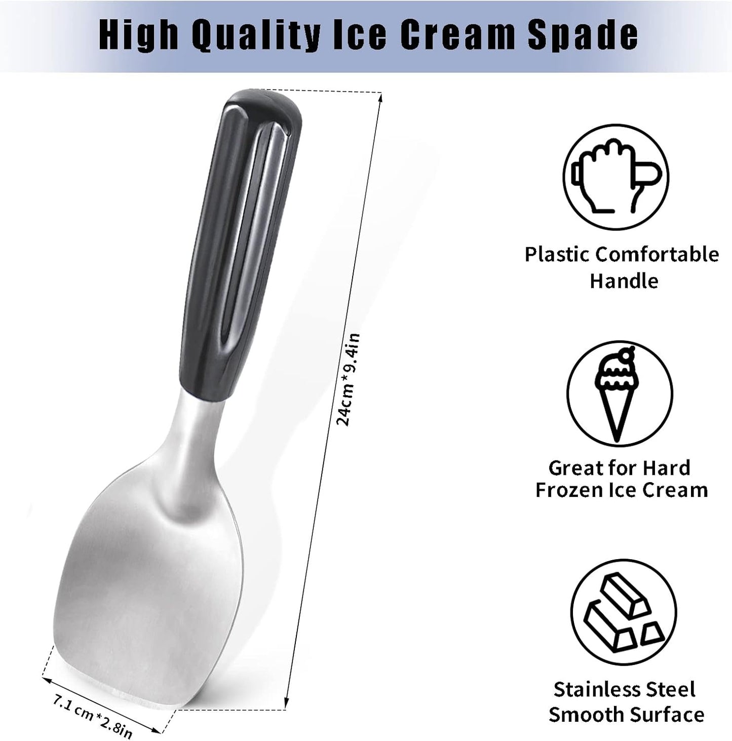 2 Pack Ice Cream Spade - Stainless Steel Flat Ice Cream Paddle, Scooper for Hard or Creamy Dessert Spade Butter Cutter