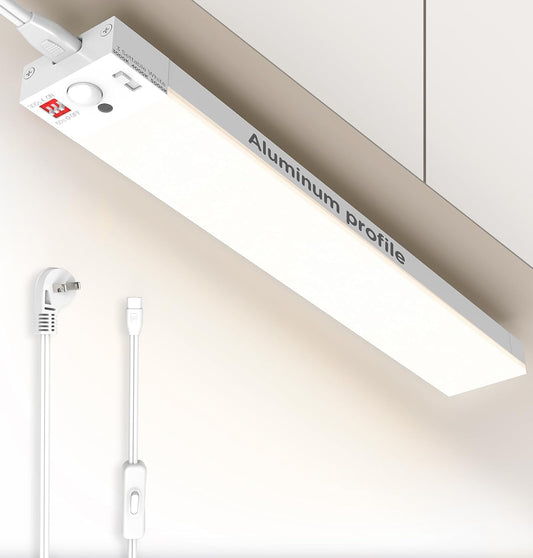 Under Cabinet Lighting Plug in, 10 Inch Motion Sensor LED Light, 3CCT 3000K/4000K/5000K, Dusk-to-Dawn & Timer, Linkable Ultra Bright Under Counter Lights for Kitchen,Hallways, White, 1 Pack