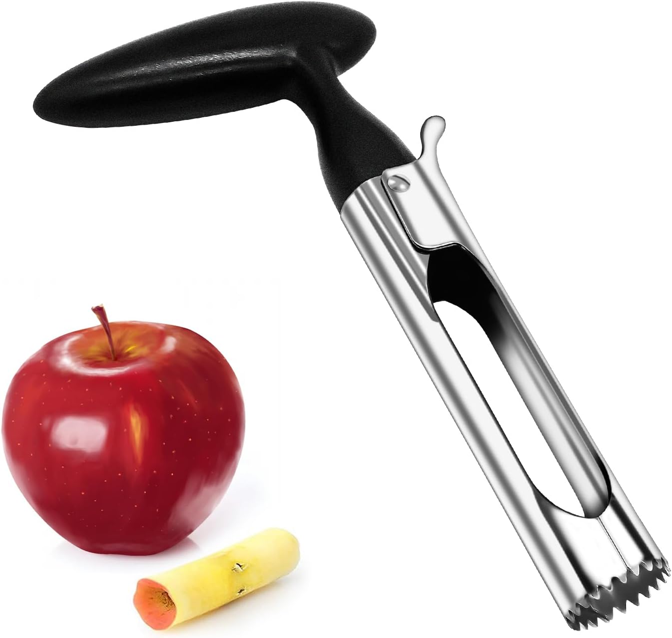 Apple Corer Tool, Stainless Steel Apple Corer Remover, Apple Core Remover, 2-in-1 Apple Corer and Slicer with Easy Push Core Release, Ergonomic Non-Slip Handle, Dishwasher Safe