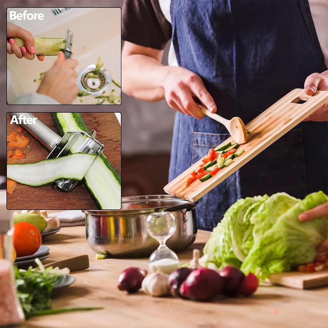Multi Double Knife Peeler, Multi Peeler Double Blade, Multi Double Knife Peeler with Grating Plate, Julienne Strips for Potato, Orange, Lemon, Fruit, and Vegetable, Vegetable Peeler