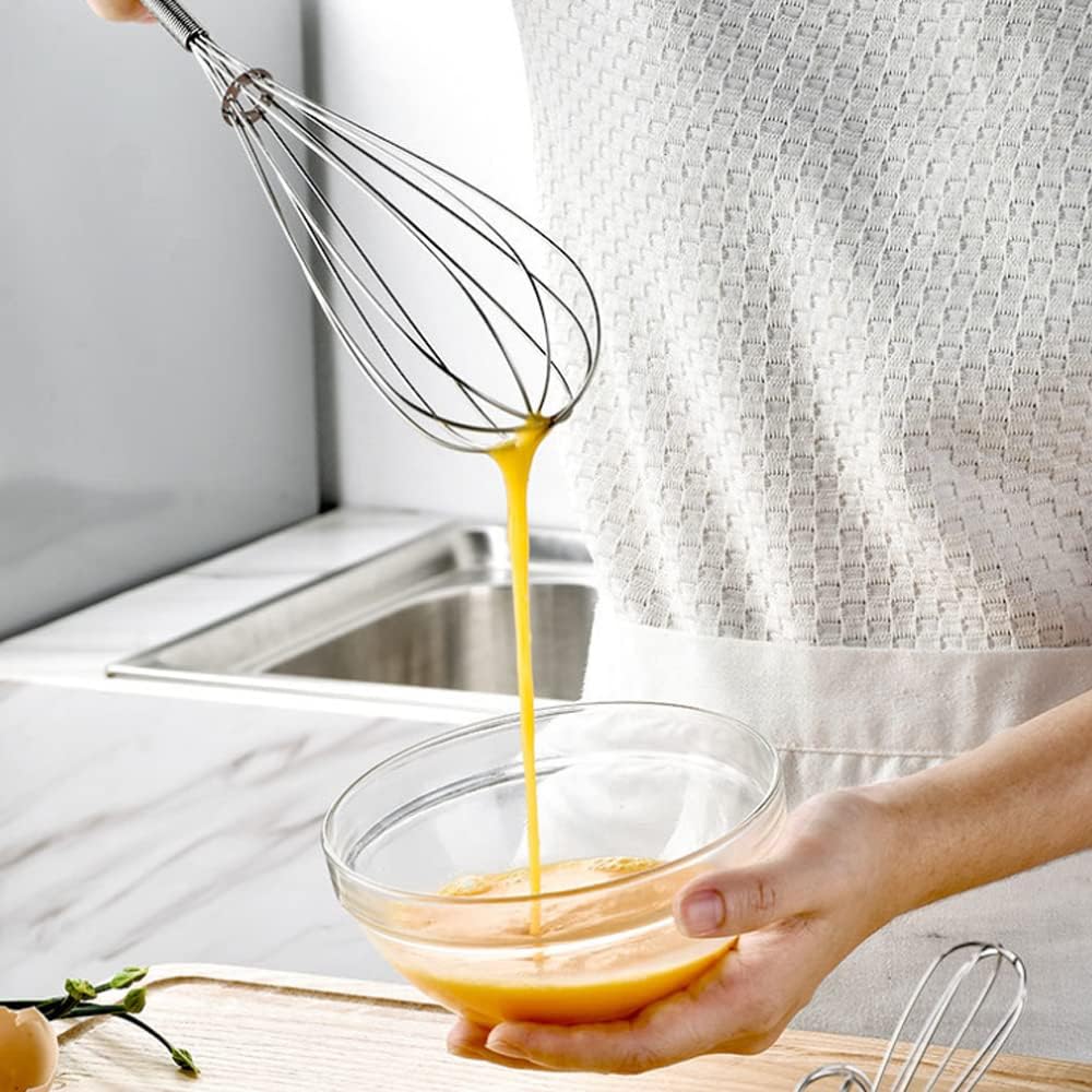 Stainless Steel Mini Whisk 2 Pcs, Small Wire Whisks Set with Wooden Handle, Kitchen Egg Beater Mini Hand Mixer for Cooking, 7.8inch