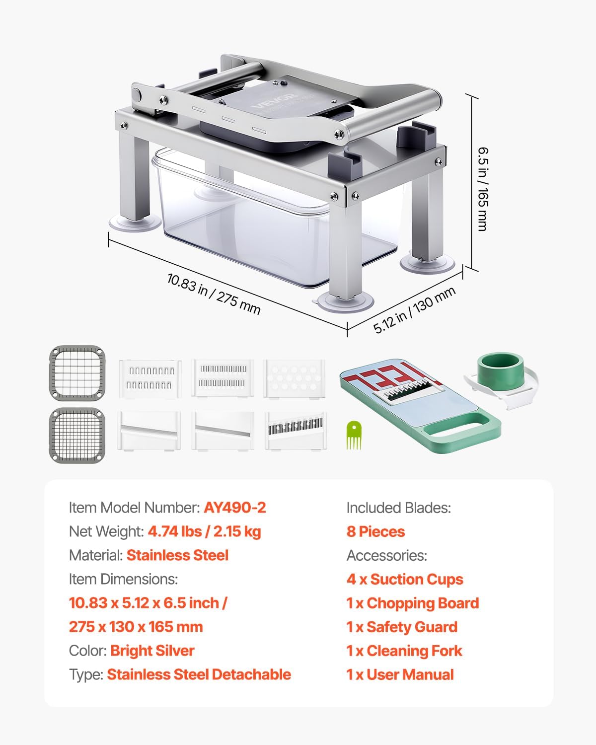 VEVOR Vegetable Chopper Mandoline Slicer, All-in-1 Food Veggie Cutter with 9 Stainless Steel Blades, Cheese Grater Onion Potato Dicer with Container,Salad Spiralizer Kitchen Gadgets&Essentials