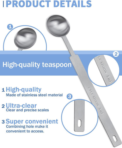 Teaspoon Measuring Spoons, 7.5mL (7.5 cc | 1/4 oz) Stainless Steel Teaspoon Scoop, Long Handle Metal Measuring Spoons for Cooking,Baking (0.25 OZ)