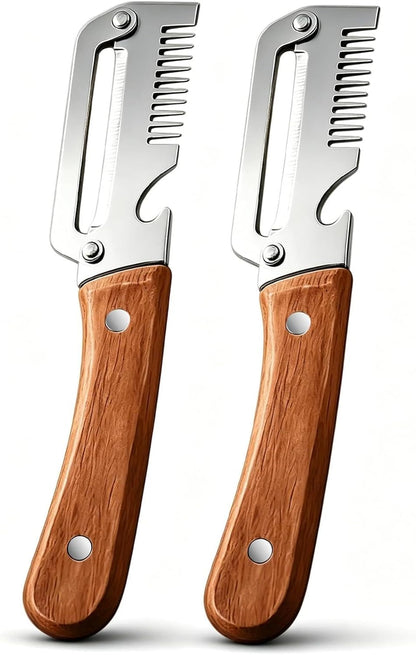 2-Pack Multifunctional Vegetable Peeler,Premium Vegetable Peeler with Wooden Handle and Bottle Opener,3-in-1 Peelers For Kitchen,Grater & Bottle Opener for Fruit & Vegetable