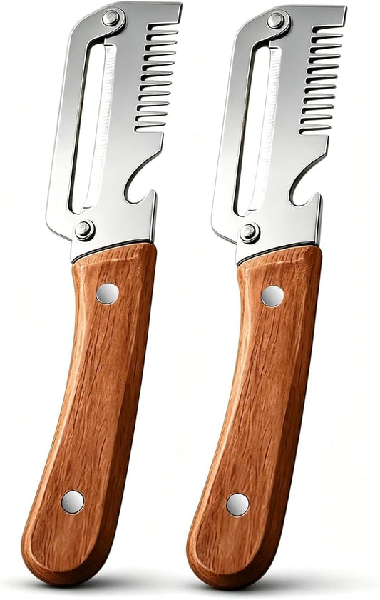 2-Pack Multifunctional Vegetable Peeler,Premium Vegetable Peeler with Wooden Handle and Bottle Opener,3-in-1 Peelers For Kitchen,Grater & Bottle Opener for Fruit & Vegetable