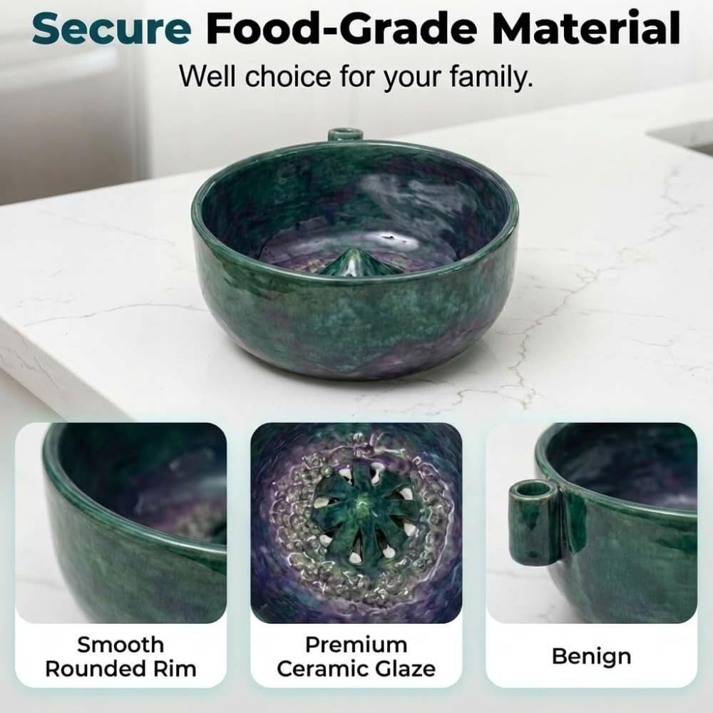 2026 Self Spinning Ceramic Berry Washing Bowl with Drain Holes, 360 Degree Fruit Swirl Colander with Center Cone, Automatic Quick Kitchen Rinse Washer for Berries Vegetables & Fruit Serving