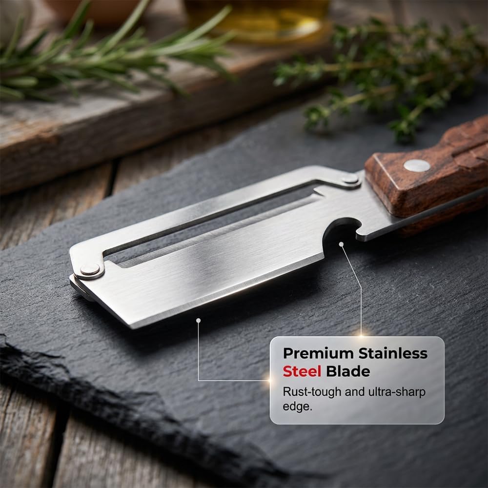 Premium Multi-Functional Vegetable Peeler for Kitchen, 2026 New Heavy Duty Stainless Steel Potato Peeler with Ergonomic Wooden Handle & Bottle Opener for Fruit and Vegetables (C-2Pcs)