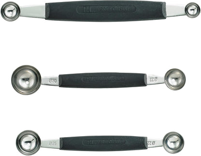 Cat Cora Melon Baller, Professional 18/8 Stainless Steel Dual Blades 10/15-Millimeter for Melon Balls and Garnishes, Ergonomic Soft-Grip Handle