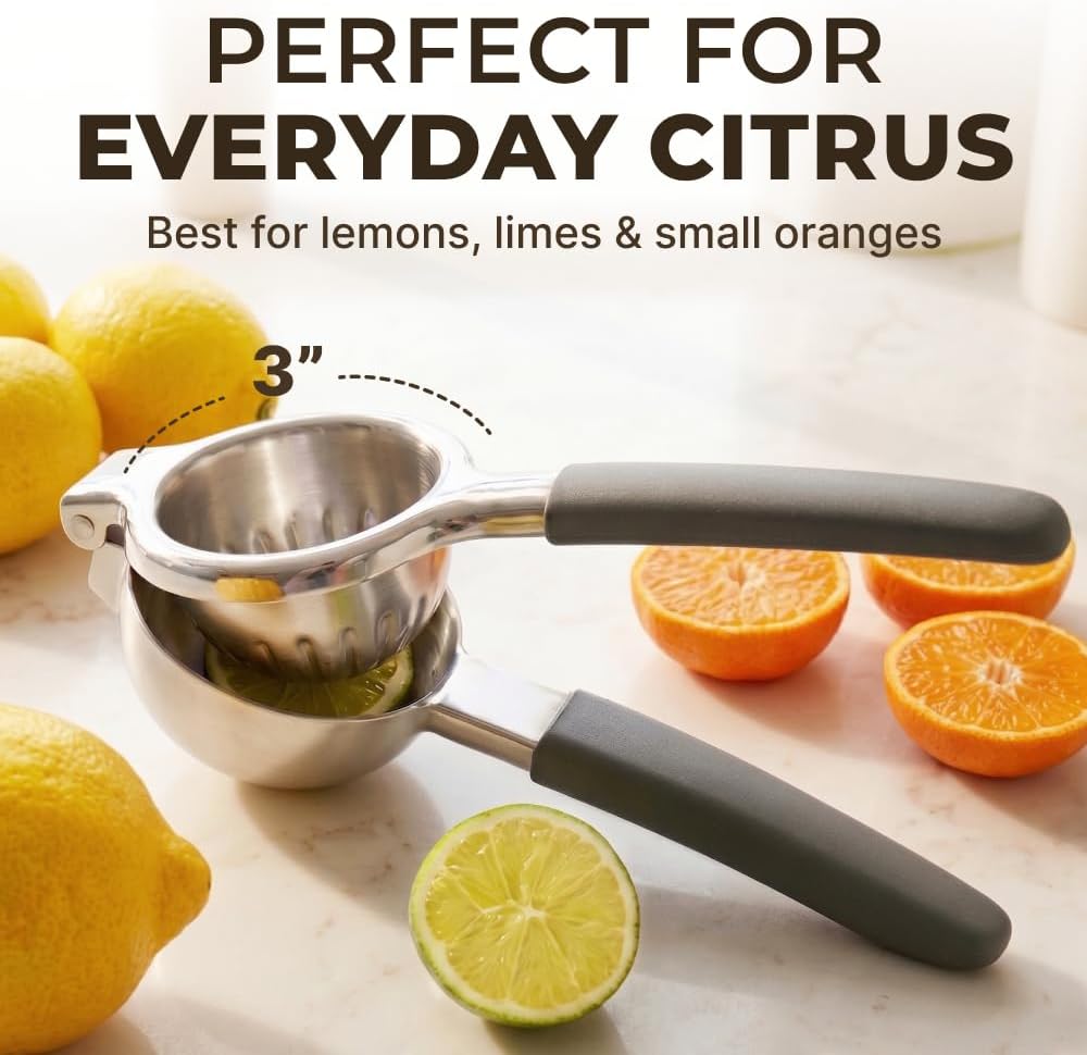 Large Lemon Squeezer Stainless Steel Press - Non-Slip Grip, Heavy Duty, Manual Design - Effortless Pro-Grade Lemon, Lime, Orange, and Citrus Fruit Hand Held Lemon Juicer Squeezer - No Seeds, Max Juice