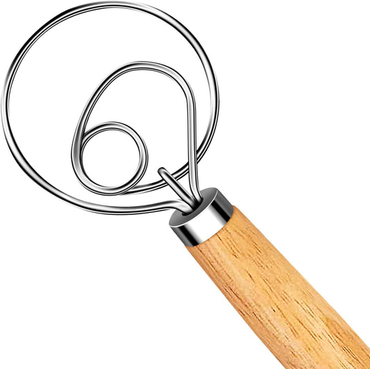 Danish Dough Whisk Stainless Steel Dough Hook Dutch Whisk for Sourdough Bread Dough Mixer Hand Wooden Handle Kitchen Whisking Mixing Tool Bread Making Tools and Supplies (3 Pack Black)