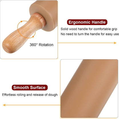 HARFINGTON Silicone Rolling Pins for Baking 12.2 Inch Non-Stick Silicone Surface Wooden Handle Rolling Pin Small Roller Playdough Rolling Pins for Fondant Kitchen Dough Pizza, Green
