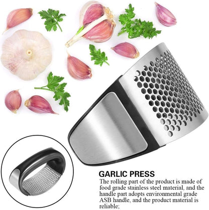 Fdit Garlic Press, Stainless Steel Curved Garlic Crusher with Ergonomic Handle, 4.1x2x3 Inch