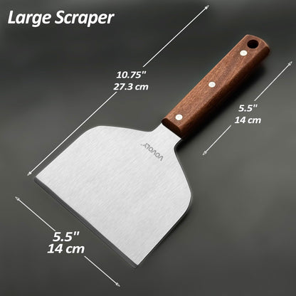 Vovoly Multipurpose Bench Scraper Kitchen Utensil for Flat Top Griddle, Dough Scraper Cutter for Bread and Pizza Cutter - Stainless Steel Metal Griddle Scraper Chopper