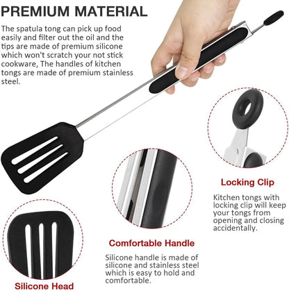 Mini Silicone Serving Tongs Set of 3, Small Kitchen Tongs (7 inch) with Silicone Tips and Stainless Steel Handle, Cooking Tongs for Salads, Pasta, Steaks, Vegetables