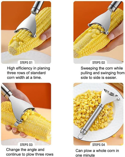 Corn Planer Cutter Thresher Peeler, Corn Thresher Cob Stripper Tool, Premium Stainless Steel Multifunctional Kitchen Grips Corn Planer Cob Cutter Kernels, with Hand Protect
