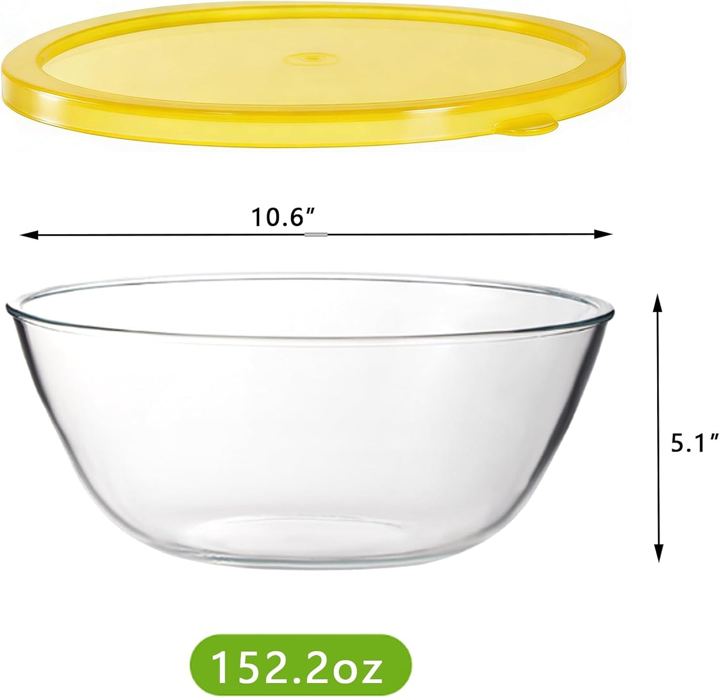 Large Glass Mixing Bowl with Lid, Clear Glass Salad Cooking Bowls for Sourdough, Salad and Storage Prepping and Baking Food Storage Set
