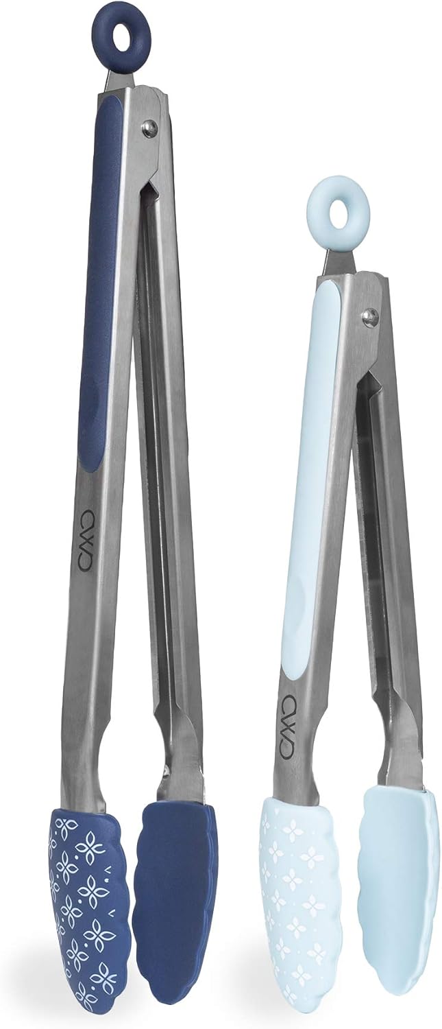 COOK WITH COLOR Stainless Steel Silicone Tipped Kitchen & BBQ Tongs Set, 3 Pc Utensils, Grey