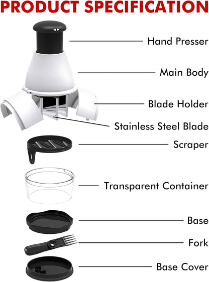Geedel Food Chopper Vegetable Cutter, Easy to Clean Manual Veggie Onion Garlic Nut Chopper Dicer, Dishwasher Safe Vegetable Chopper with Container for Onions Nuts Garlic Veggies Salads, No BPA, White