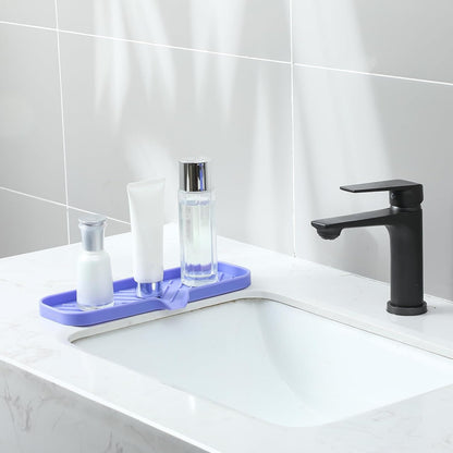 MicoYang Silicone Soap Dish with Drain Spout, Self-Draining Sink Organizer Tray for Bathroom and Kitchen, Sponges, Dispensers and Soap Holder, Non-Slip and Dishwasher Safe, Black (Compact, 4.9"×3.2")