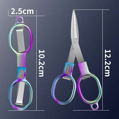 2 Pcs Folding Stainless Steel Portable Mini Travel Scissors, Safety Foldable Pocket Badge Small Scissors All Purpose for Travel, Home, Office, Craft, Sewing, Nurse Accessories