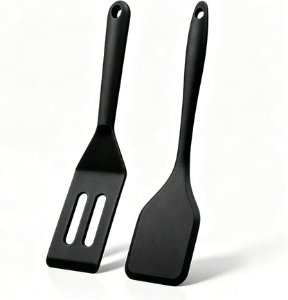 Small Silicone Spatula Set 2 Pack, Heat Resistant Mini Spatula for Non Stick Frying Pan, Flexible Thin Cooking Spatulas for Baking, Cookie & Brownie