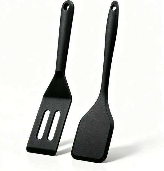 Small Silicone Spatula Set 2 Pack, Heat Resistant Mini Spatula for Non Stick Frying Pan, Flexible Thin Cooking Spatulas for Baking, Cookie & Brownie