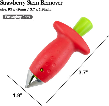 2pcs Strawberry Huller, Strawberry Stem and Leaf Remover Multi Function Fruit Corers Tool for Tomato Pineapple, Baking and Jam Making, Red