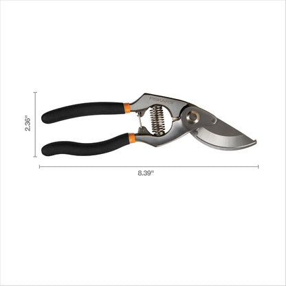Fiskars Bypass Pruning Shears, 5/8" Cut Capacity Gardening Scissors, Self-Cleaning Sap Groove Prevents Sticking, Non-Slip Grip for Cutting Stems & Branches, Sharp Steel Blades w/ Low-Friction Coating