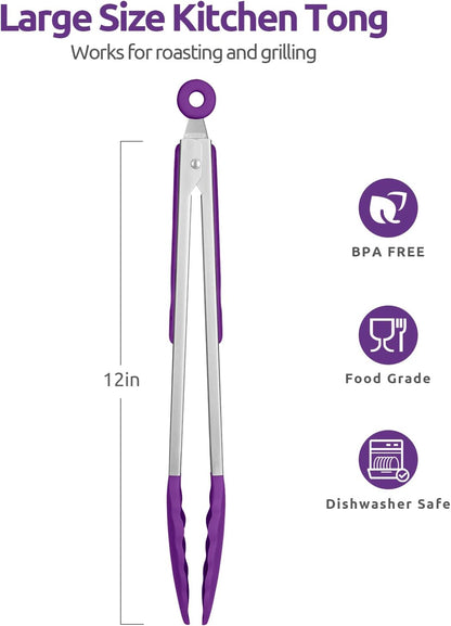 600ºF Heat Resistant Kitchen Tongs: U-Taste 9 inch Silicone Cooking Tong with Firm Sealed Non Stick Rubber Tips & Silicon Coated 18/8 Stainless Steel Handle & Smooth Locking for Serving Salad (Black)