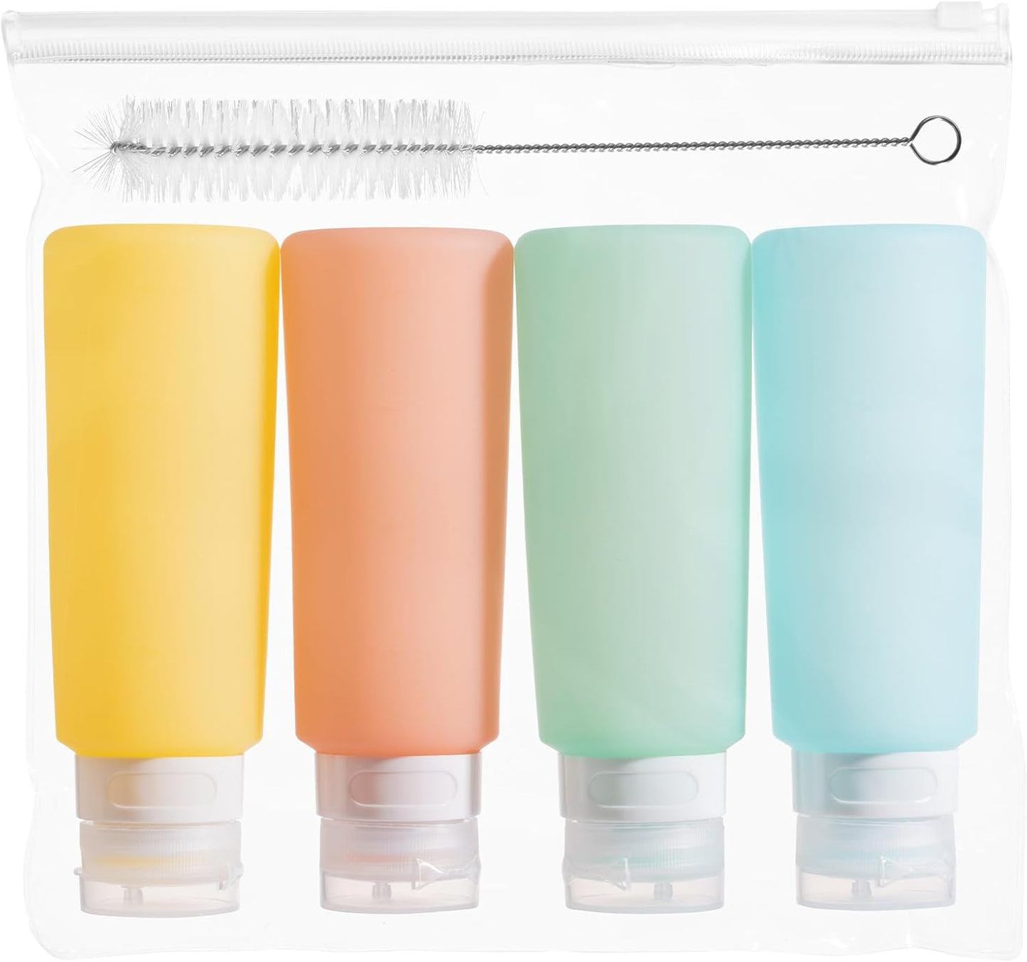 MICEBAY Condiment Squeeze Bottles for Sauces, 2-oz Mini Silicone Salad Dressing Container to Go with Reusable Sandwich Bag, Leakproof Ketchup Bottle for Bento Lunch Box, 4 Pack, Candies