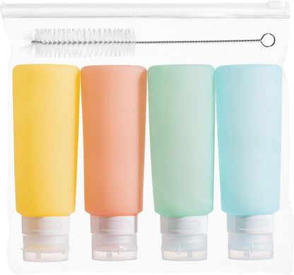 MICEBAY Condiment Squeeze Bottles for Sauces, 2-oz Mini Silicone Salad Dressing Container to Go with Reusable Sandwich Bag, Leakproof Ketchup Bottle for Bento Lunch Box, 4 Pack, Candies