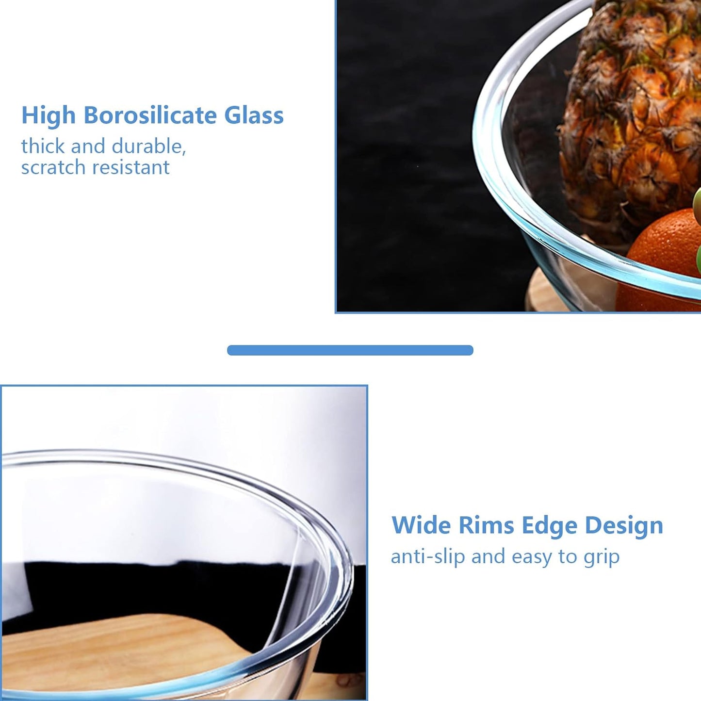 WhiteRhino Glass Mixing Bowls Glass Bowls with Lids Set(4.5QT,2.7QT, 1.1QT),Large Salad Bowls,glass mixing bowl Space-Saving Nesting Storage bowls for Cooking,Baking,Prepping,Dishwasher Safe