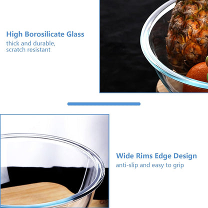 WhiteRhino Glass Mixing Bowls Glass Bowls with Lids Set(4.5QT,2.7QT, 1.1QT),Large Salad Bowls,glass mixing bowl Space-Saving Nesting Storage bowls for Cooking,Baking,Prepping,Dishwasher Safe
