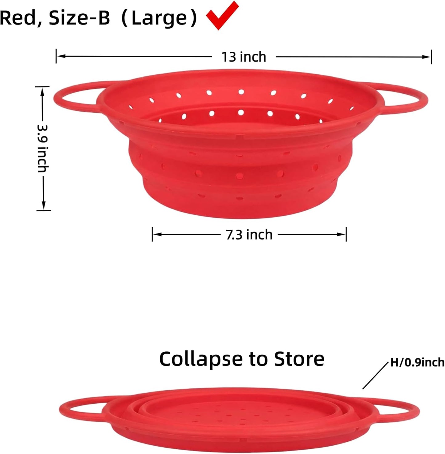 Collapsible Silicone Colander with Handles, Round Strainer with Stainless Steel Rim, Space Saving Kitchen Tool for Fruits & Vegetables,BPA-Free,Heat-Resistant Pasta Drainer(White, L)