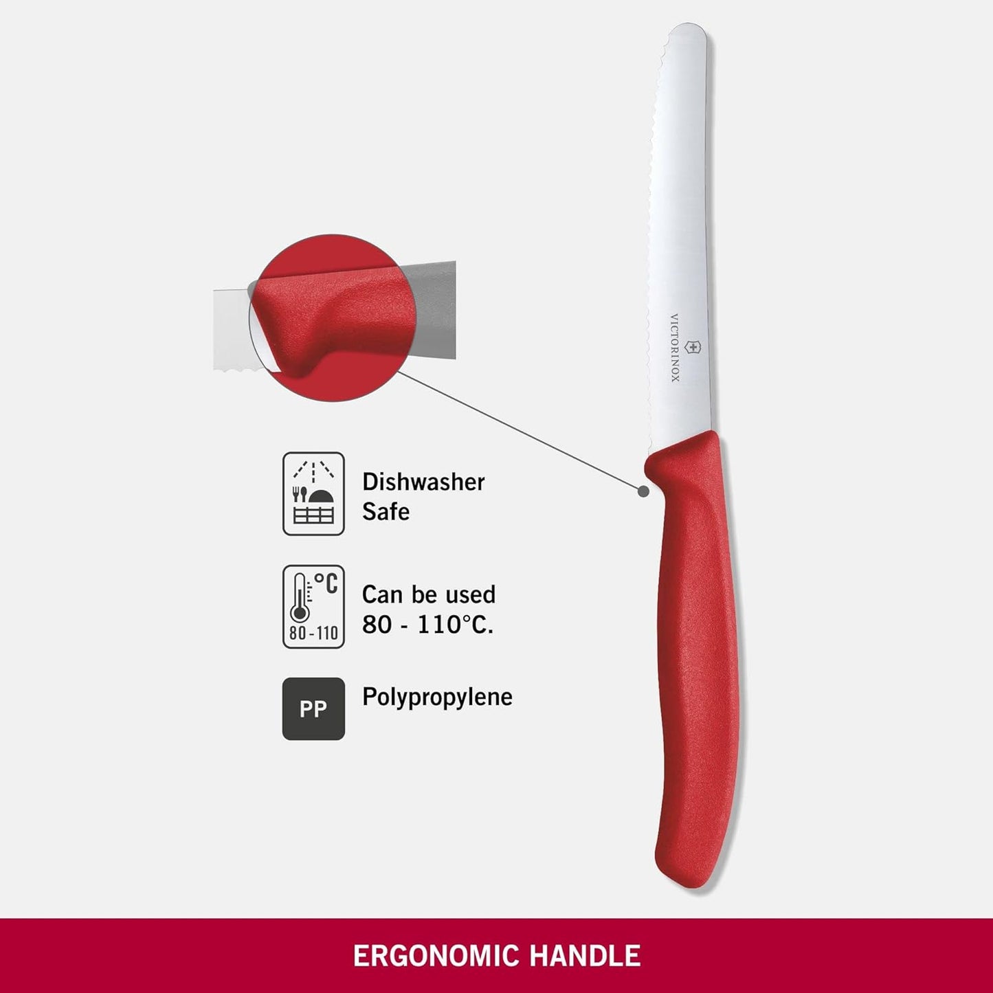 Victorinox 6.7831 Swiss Classic Tomato and Table Knife Ideal for Cutting Fruits and Vegetables with Soft Skin Serrated Blade in Red, 4.3 inches
