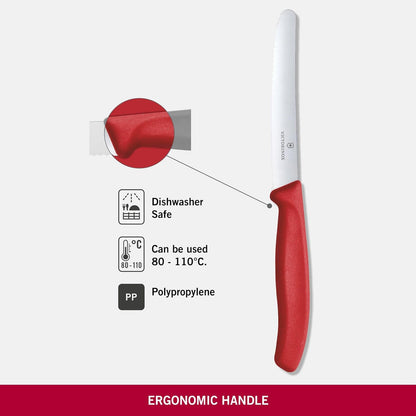 Victorinox 6.7831 Swiss Classic Tomato and Table Knife Ideal for Cutting Fruits and Vegetables with Soft Skin Serrated Blade in Red, 4.3 inches