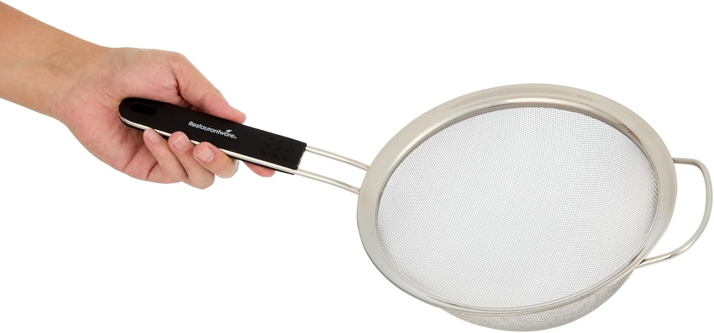 Restaurantware Fine Mesh Strainer Set of 3 Different Sizes with Silicone Handle Stainless Steel Extra Fine Mesh Strainer Heat-Resistant Handle Dishwasher-Safe for Rice, Quinoa, Pasta