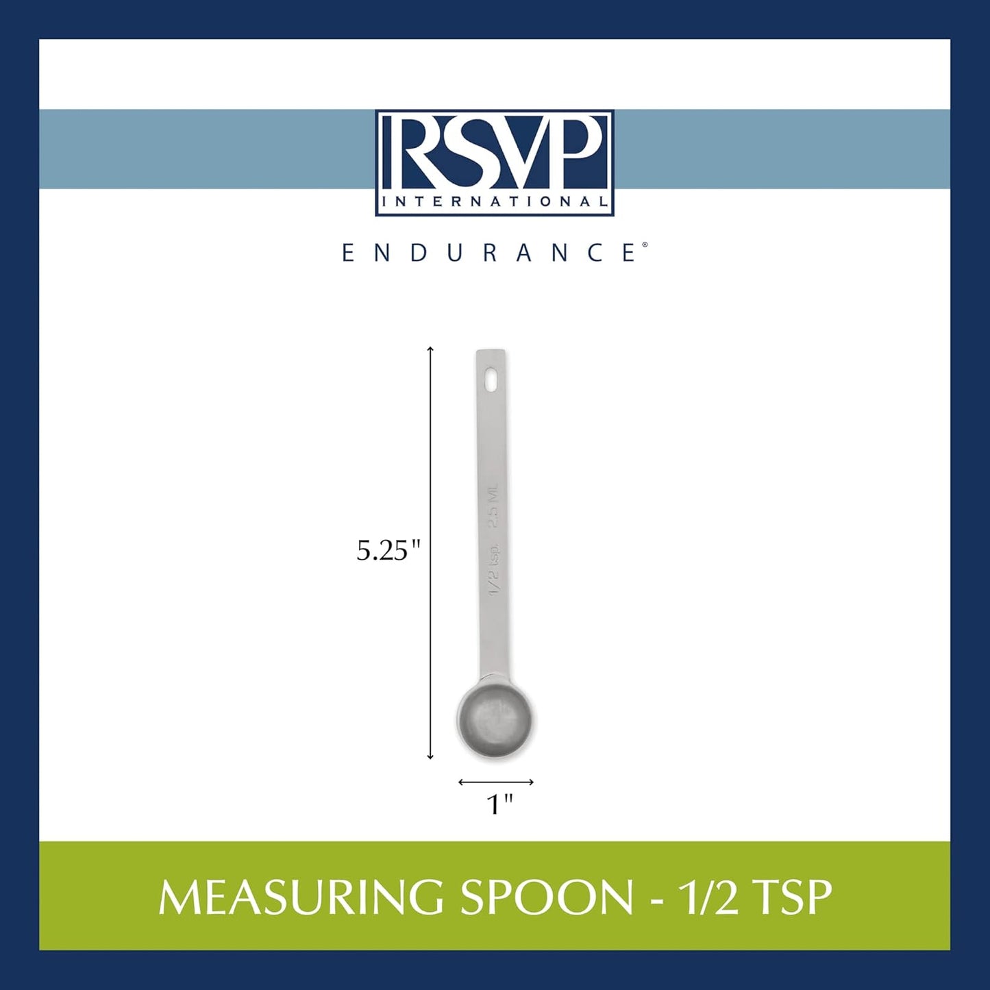 RSVP International Endurance Kitchen Collection Open Stock Measuring Spoon, Stainless Steel, Dishwasher Safe, 0.5-Teaspoon