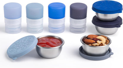 MICEBAY 8-Pack Salad Dressing Container To Go, 2-oz Silicone Small Condiment Squeeze Bottles and 1.6 oz Stainless Steel Sauce Containers Cups, Leakproof Condiment Containers with Lids for Lunch Box