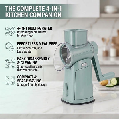 Rotary Cheese Grater Hand Crank, 10-Blade Shredder with Handle, Vegetable Slicer Mandoline Food Chopper, Strong Suction Base Kitchen Gadget for Cheese Vegetables Nuts – Green