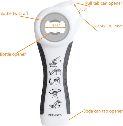 Jar Opener, 5 in 1 Multi Function Can Opener Bottle Opener Kit with Silicone Handle Easy to Use for Children, Elderly and Arthritis Sufferers (Apple Red）