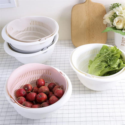 Colander Strainers for Kitchen, Fruit Cleaner Double Layer Drain Basket Fruit Vegetable Washing Bowl, Fruit Cleaning Bowl(white)