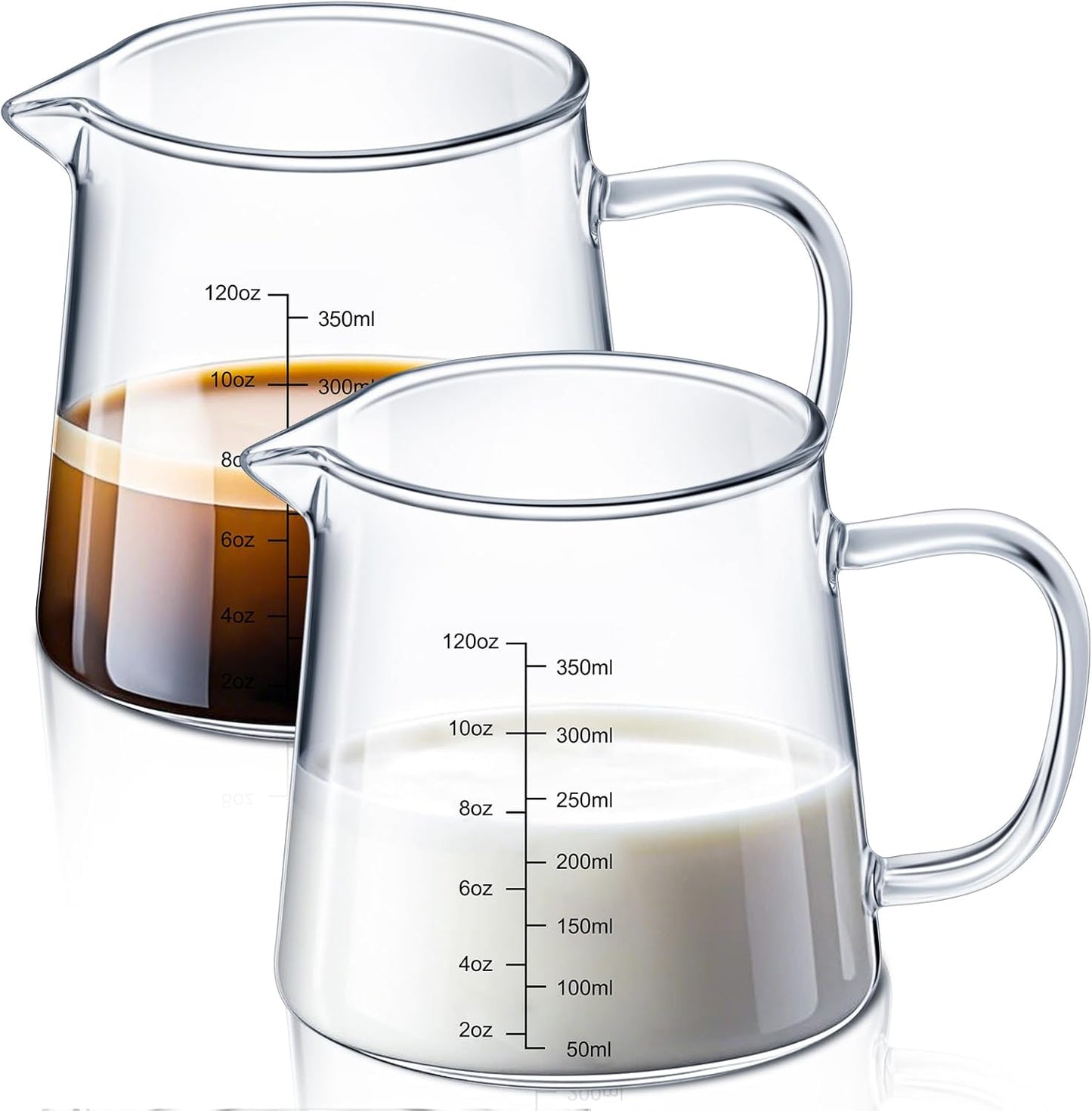 Honeydak 1 Pack 12oz Coffee Measuring Glass Cups Espresso Pitcher Heat Resistant Glass Coffee Measuring Cup Milk Frothing Pitcher Espresso Shot Glasses, Creamer Container, Microwave Dishwasher Safe