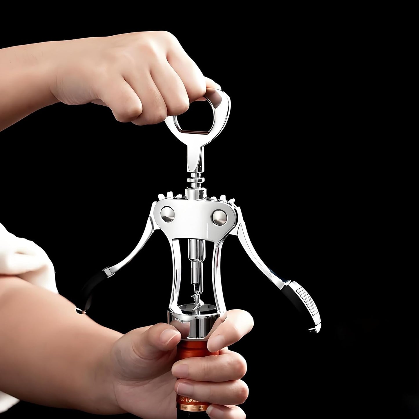 Wine Opener, Zinc Alloy Premium Wing Corkscrew Wine Bottle Opener with Multifunctional Bottles Opener, Sharp Corkscrew with Ergonomic Non-slip Wing Handle, Upgrade, Silver