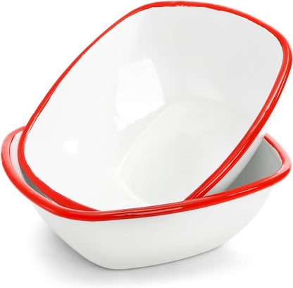 Elsjoy 2 Pack 3 Quart Large Enamel Bowl, 11 Inch Vintage Enamel Mixing Bowl, Kitchen Enamelware for Fruit, Salad, Pasta