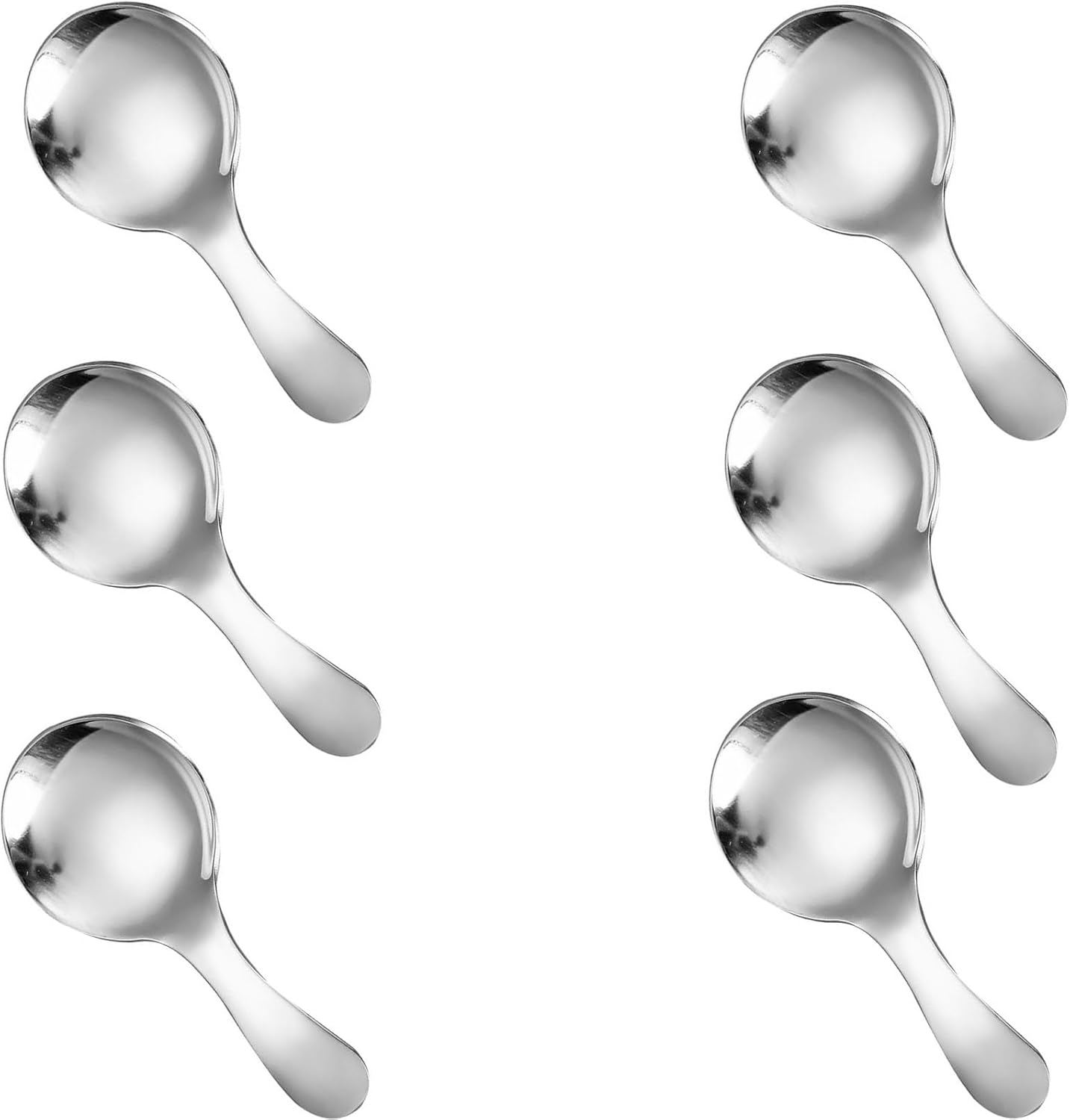 6 Pcs Stainless Steel Mini Spoon Short Handle Small Round Suitable For Dessert, Tea, Coffee, Cake, Sugar, Ice Cream Coffee Tea Spoon. (Silver A)