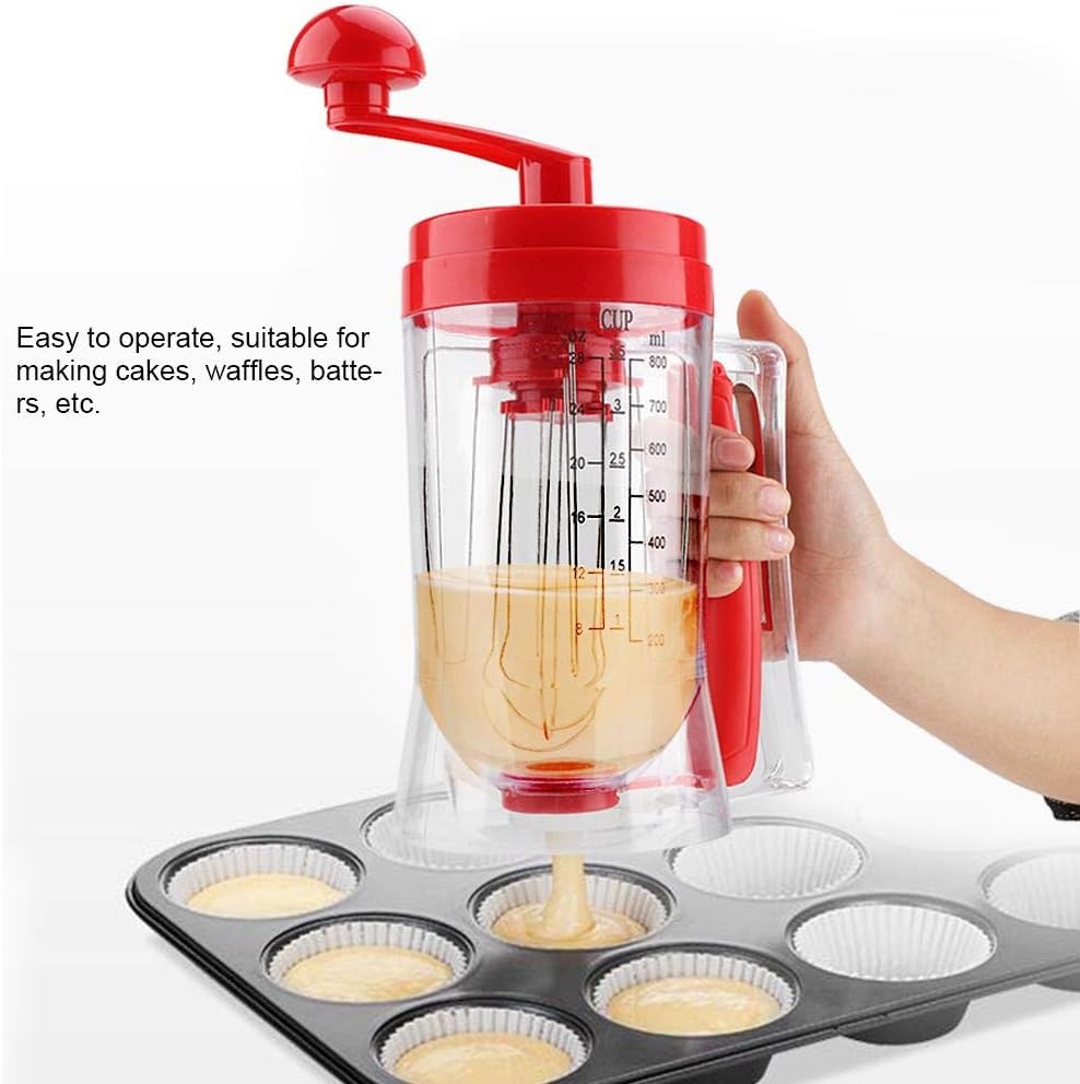 Hand Crank Batter Dispenser,Hand-held Manual Stirring Separator Funnel Mixer with Scale Baking Tool for Pancake Cupcake Waffle